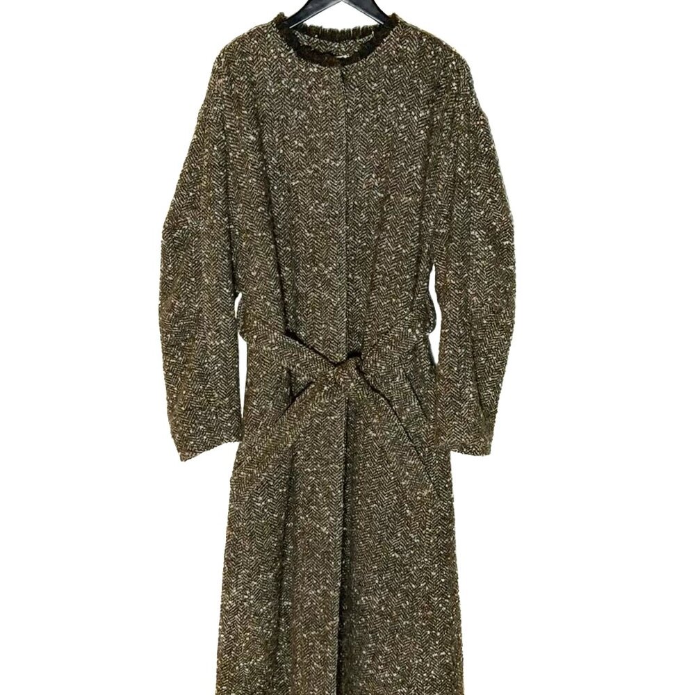 Isabel Marant Etoile Green Tweed Jardy Wool Long Coat
